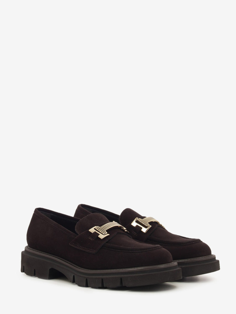 Mocassini in suede con fibbia testa di moro
