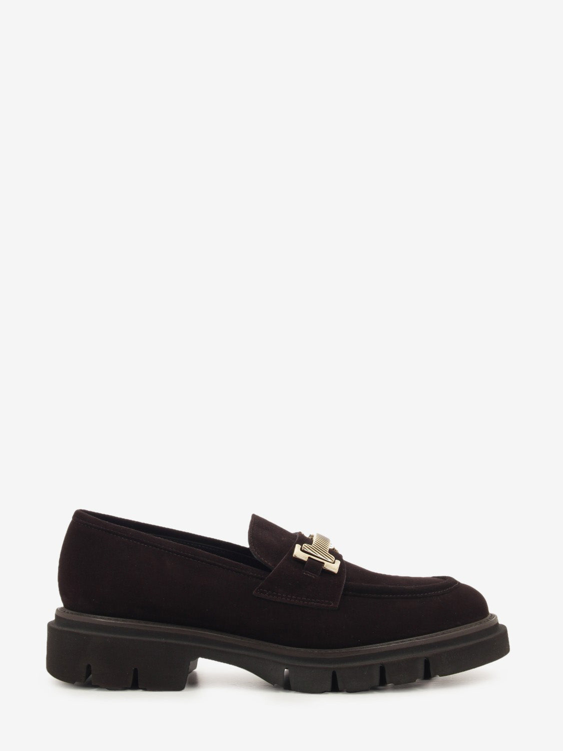 Mocassini in suede con fibbia testa di moro