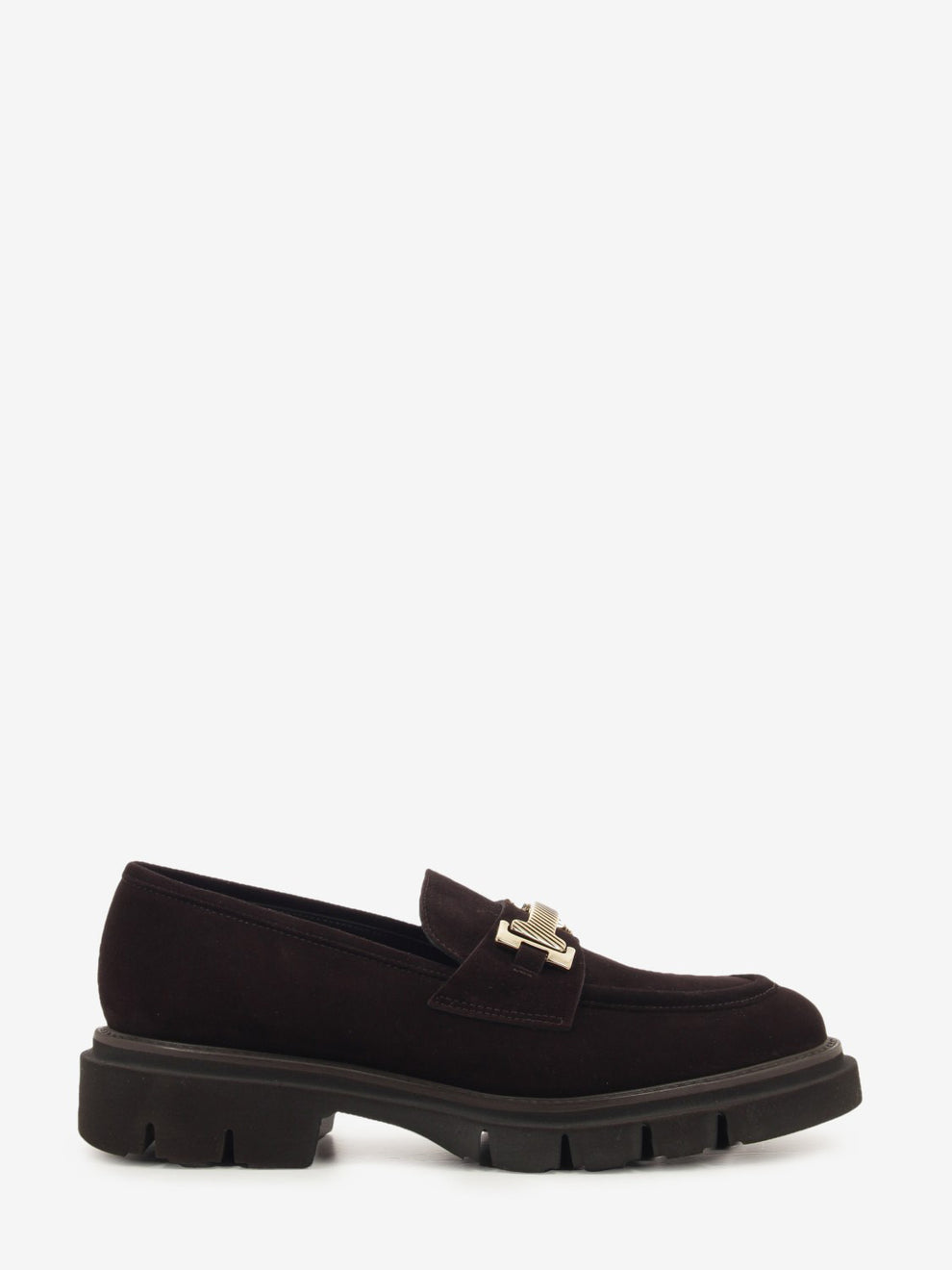 Mocassini in suede con fibbia testa di moro