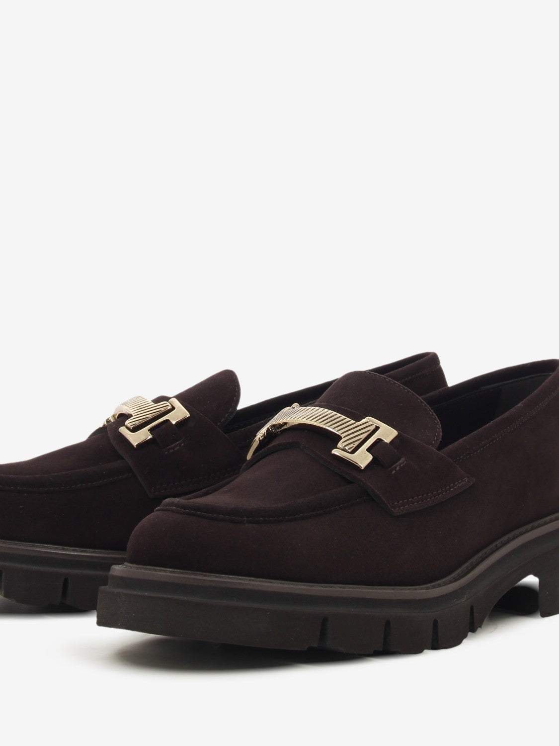 Mocassini in suede con fibbia testa di moro