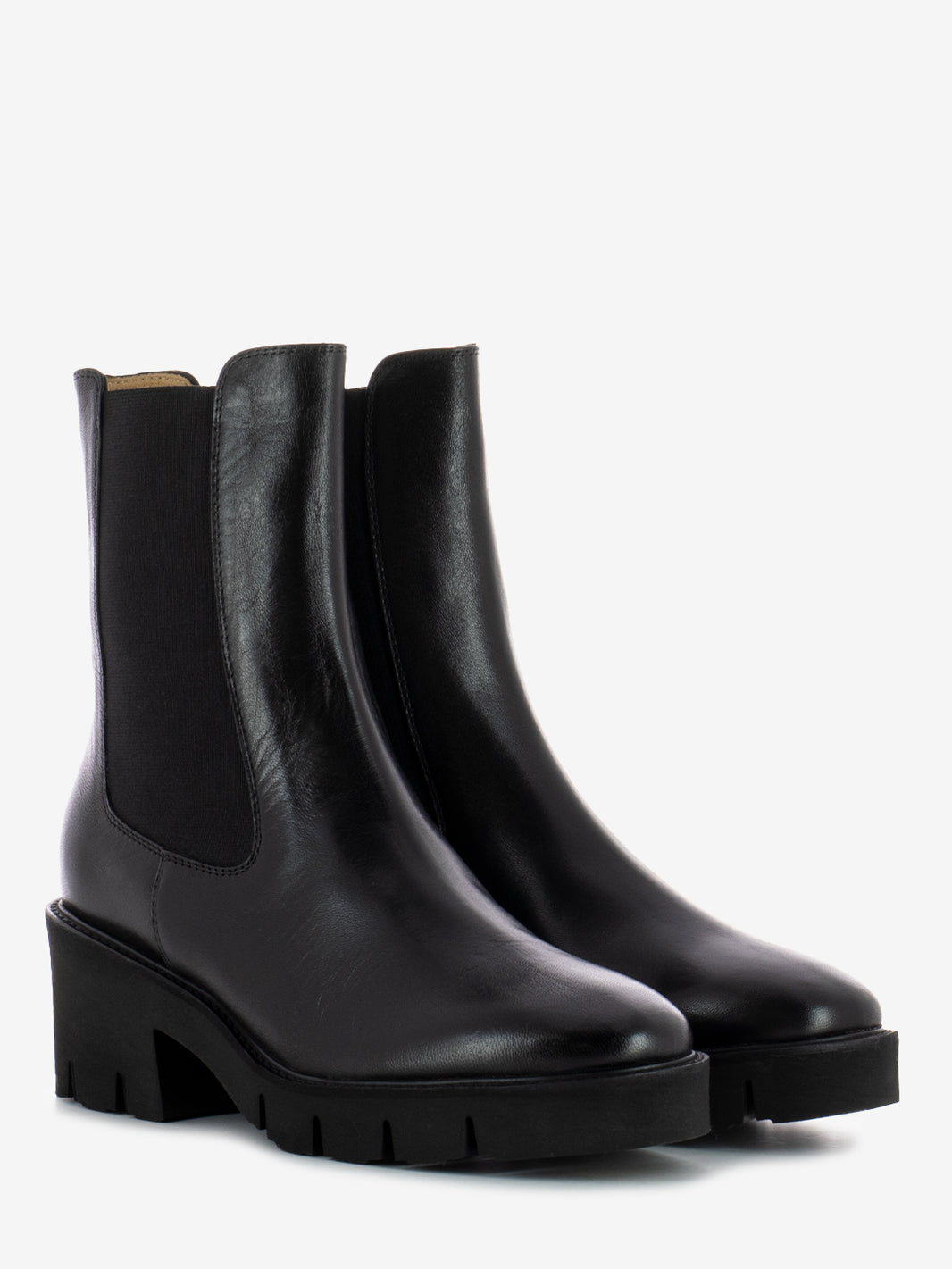 Black leather ankle boots with elastic bands