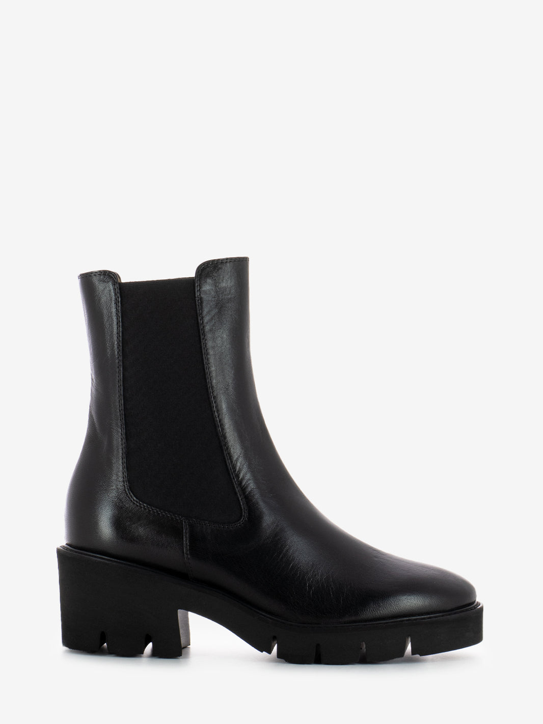 Black leather ankle boots with elastic bands