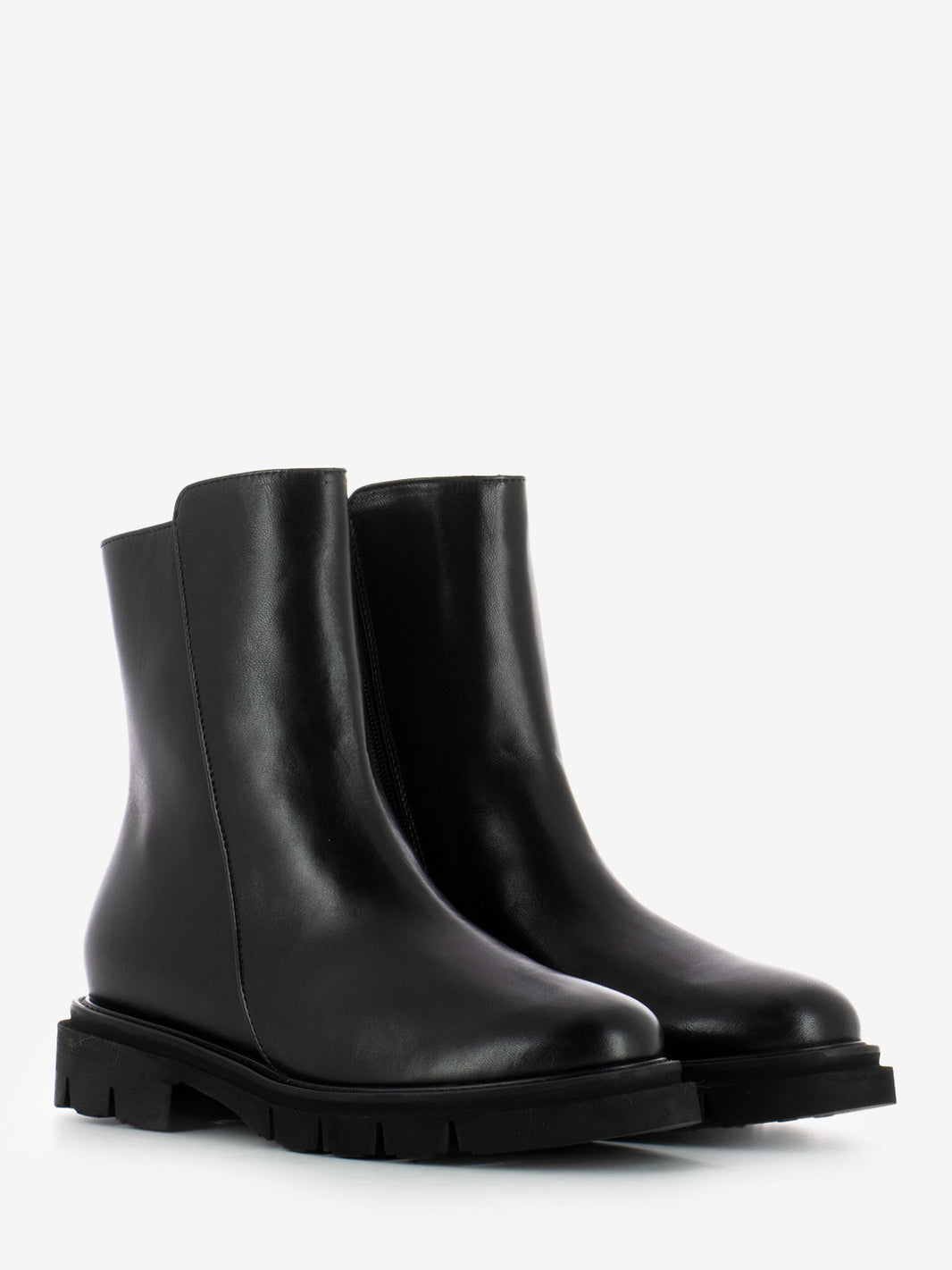 Black leather ankle boots with zip