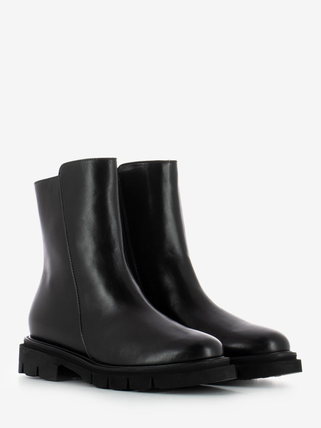 Black leather ankle boots with zip