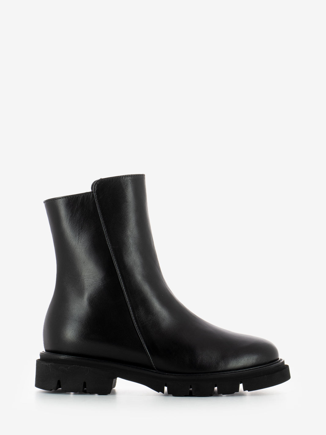 Black leather ankle boots with zip