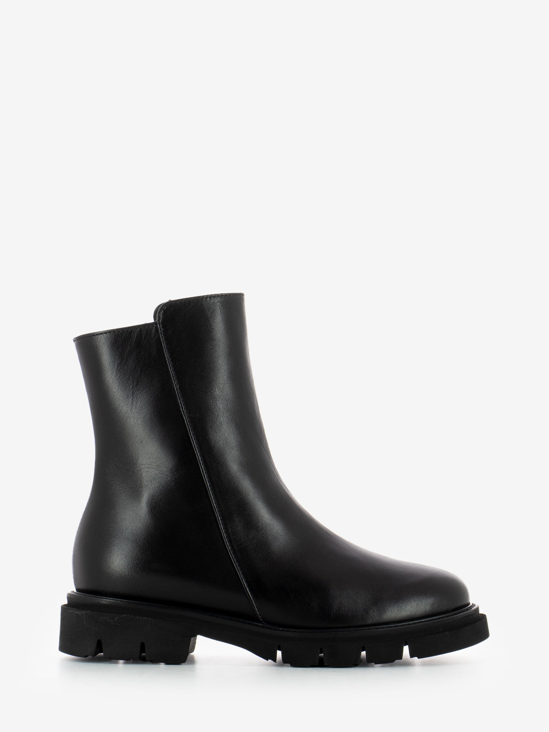 Black leather ankle boots with zip