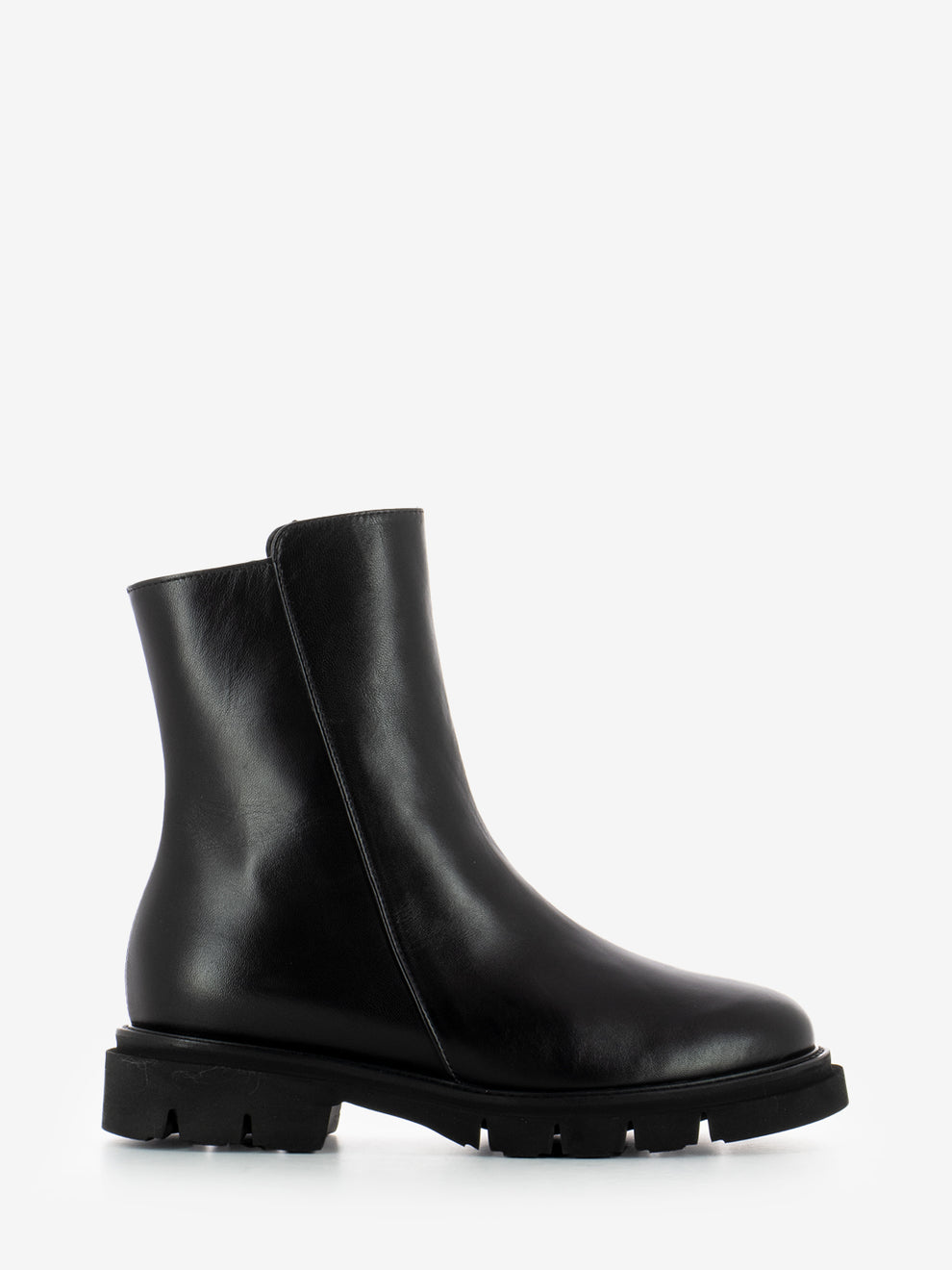 Black leather ankle boots with zip