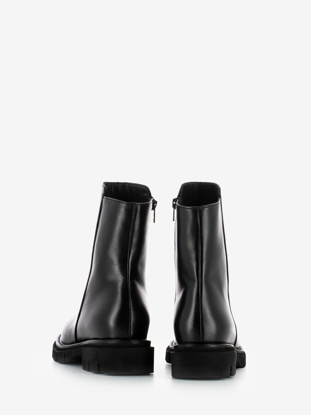 Black leather ankle boots with zip