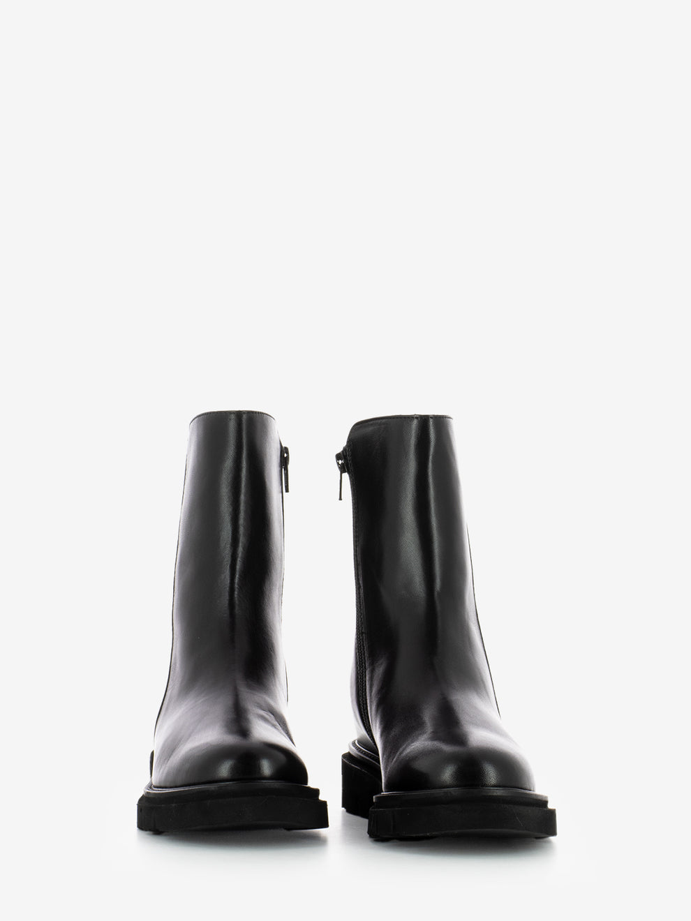 Black leather ankle boots with zip