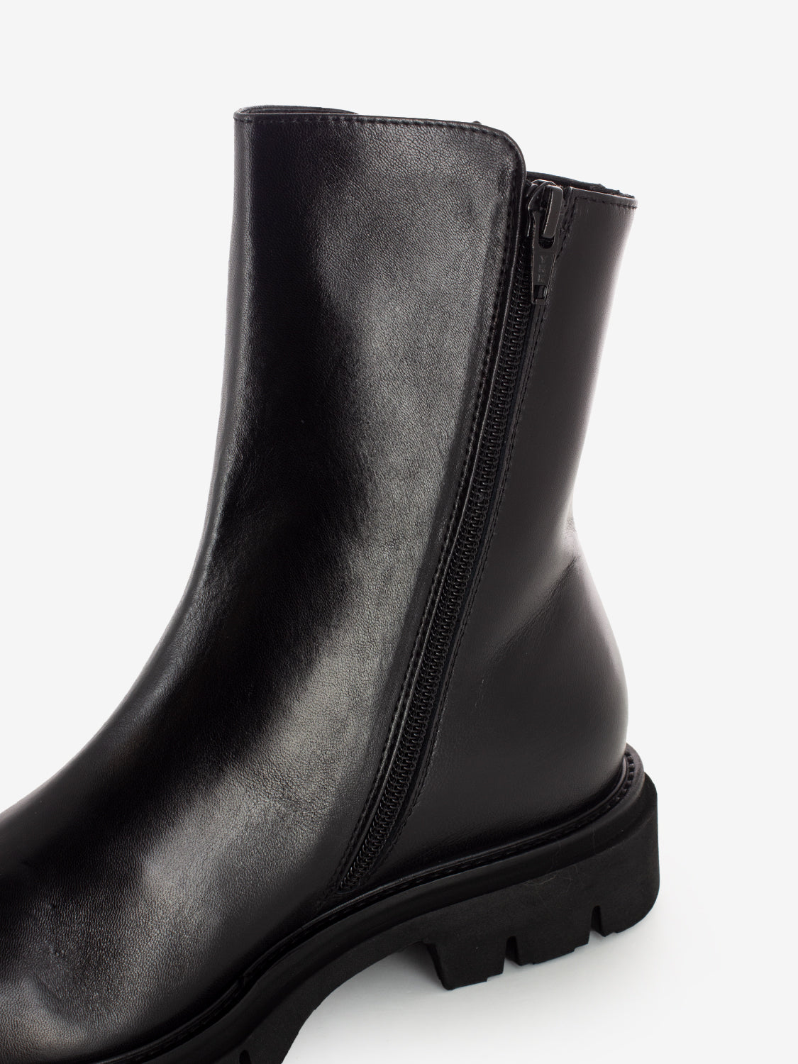 Black leather ankle boots with zip