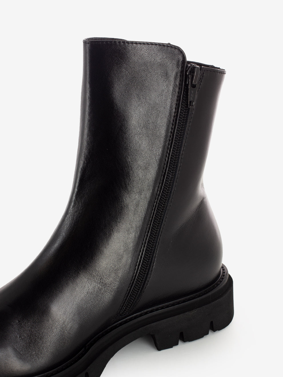 Black leather ankle boots with zip