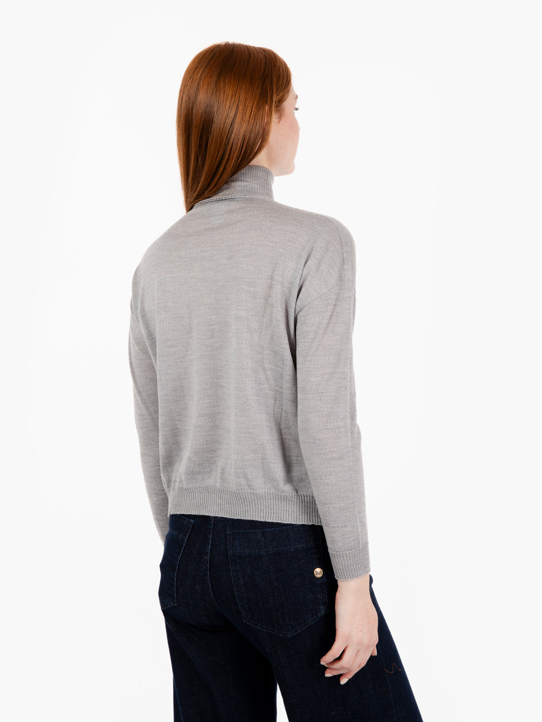 Pearl grey turtleneck sweater with swarovski