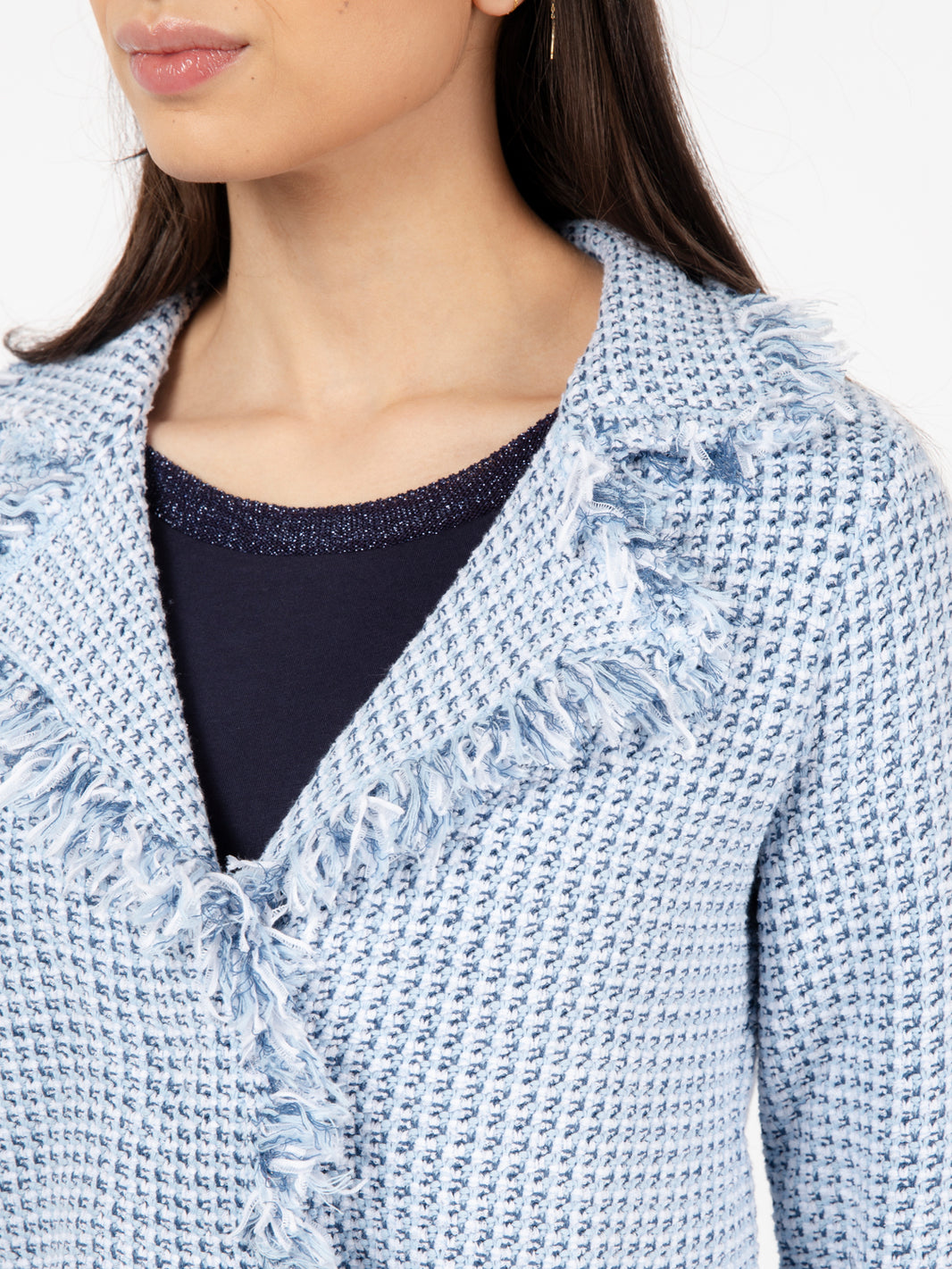 Blazer in maglia con frange azzurro
