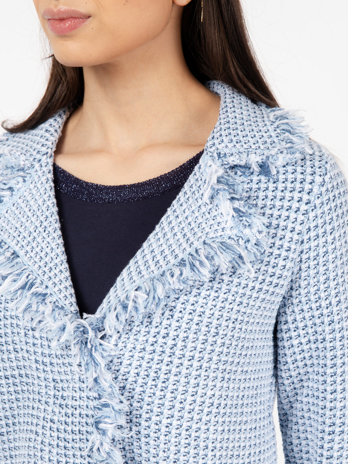 Blazer in maglia con frange azzurro