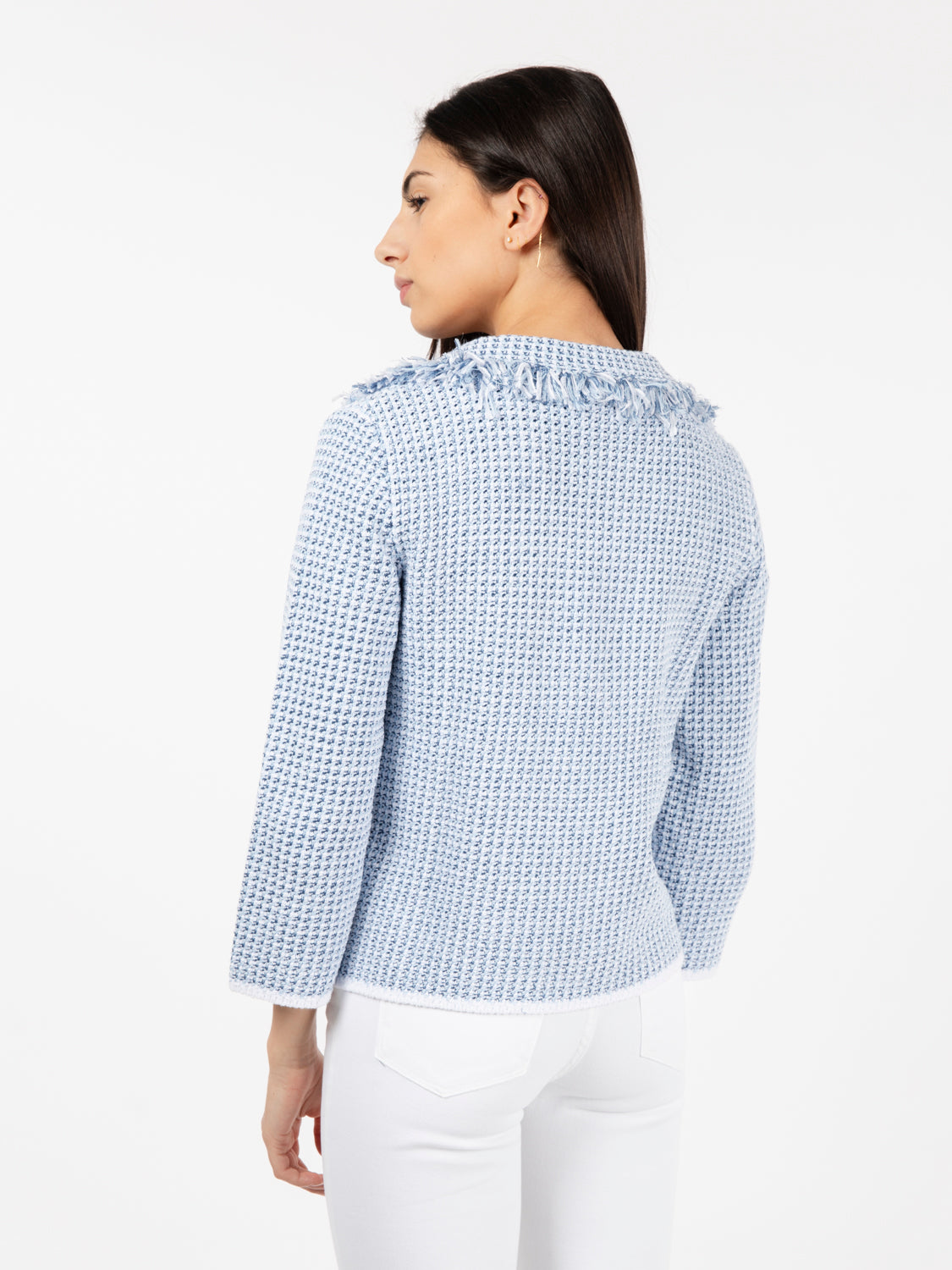 Blazer in maglia con frange azzurro