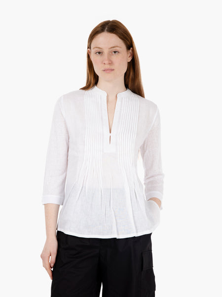 Camicia in viscosa e lino operata bianco