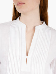 MAIDA MILA - Camicia in viscosa e lino operata bianco