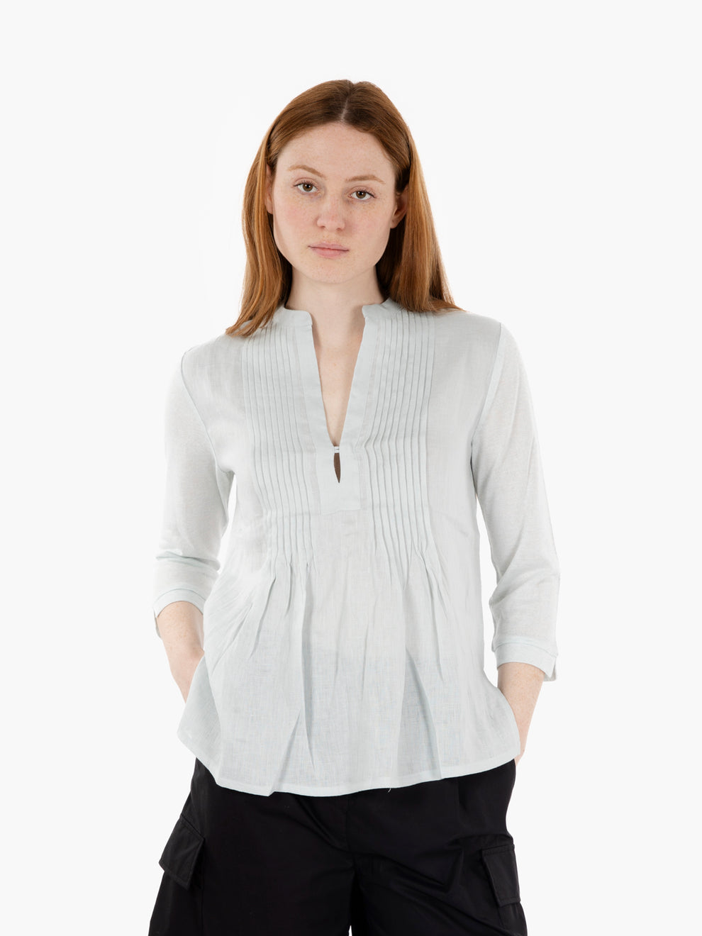 Camicia in viscosa e lino operata eucalipto