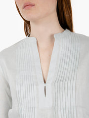 MAIDA MILA - Camicia in viscosa e lino operata eucalipto