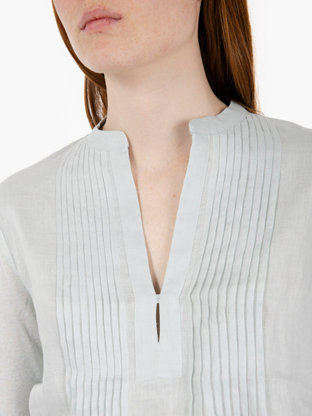 Camicia in viscosa e lino operata eucalipto