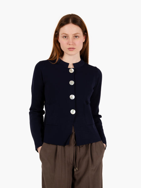 Cardigan bottoni madreperlati in maglia blu navy