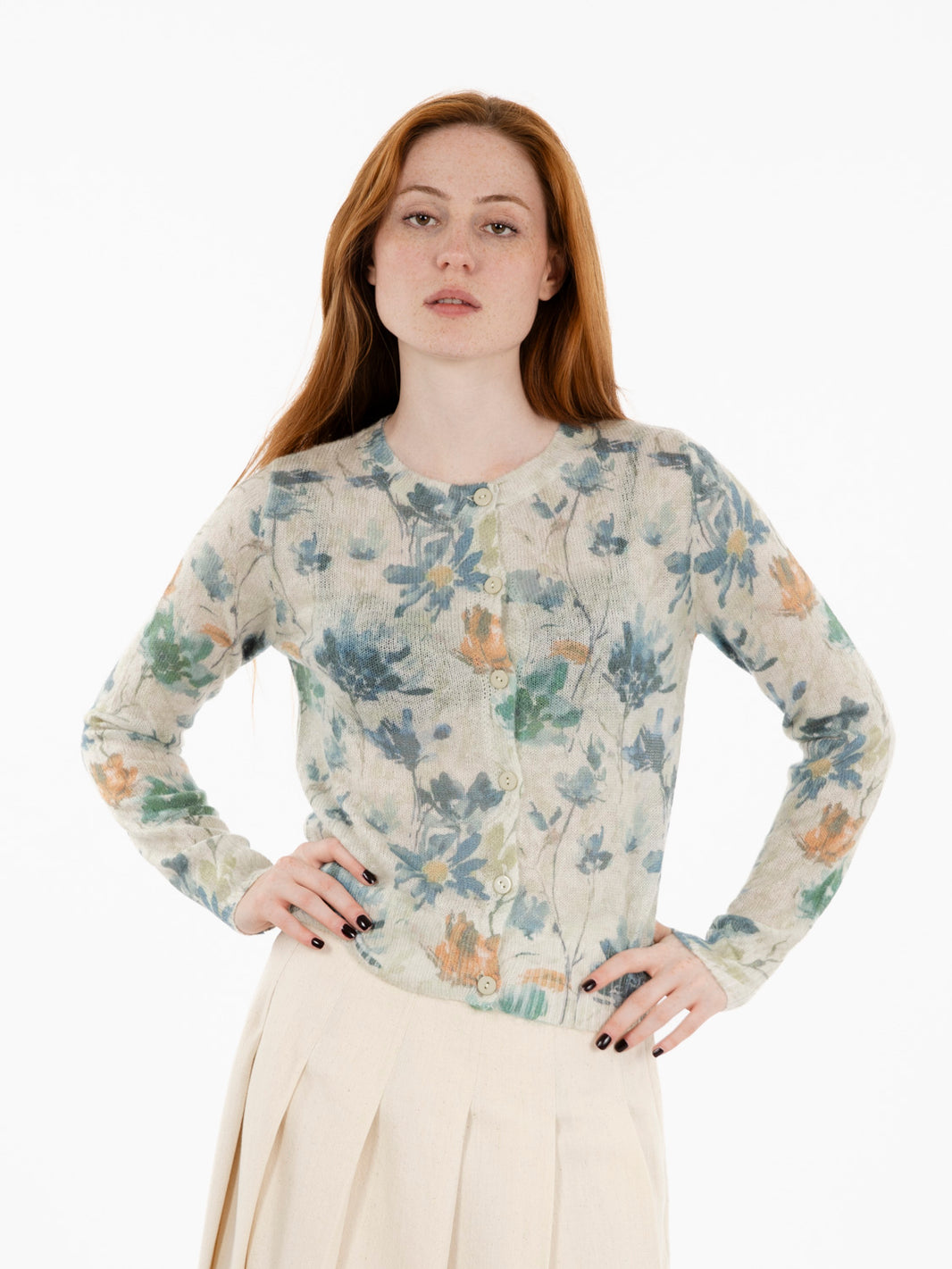 Khaki Floral Print Cardigan