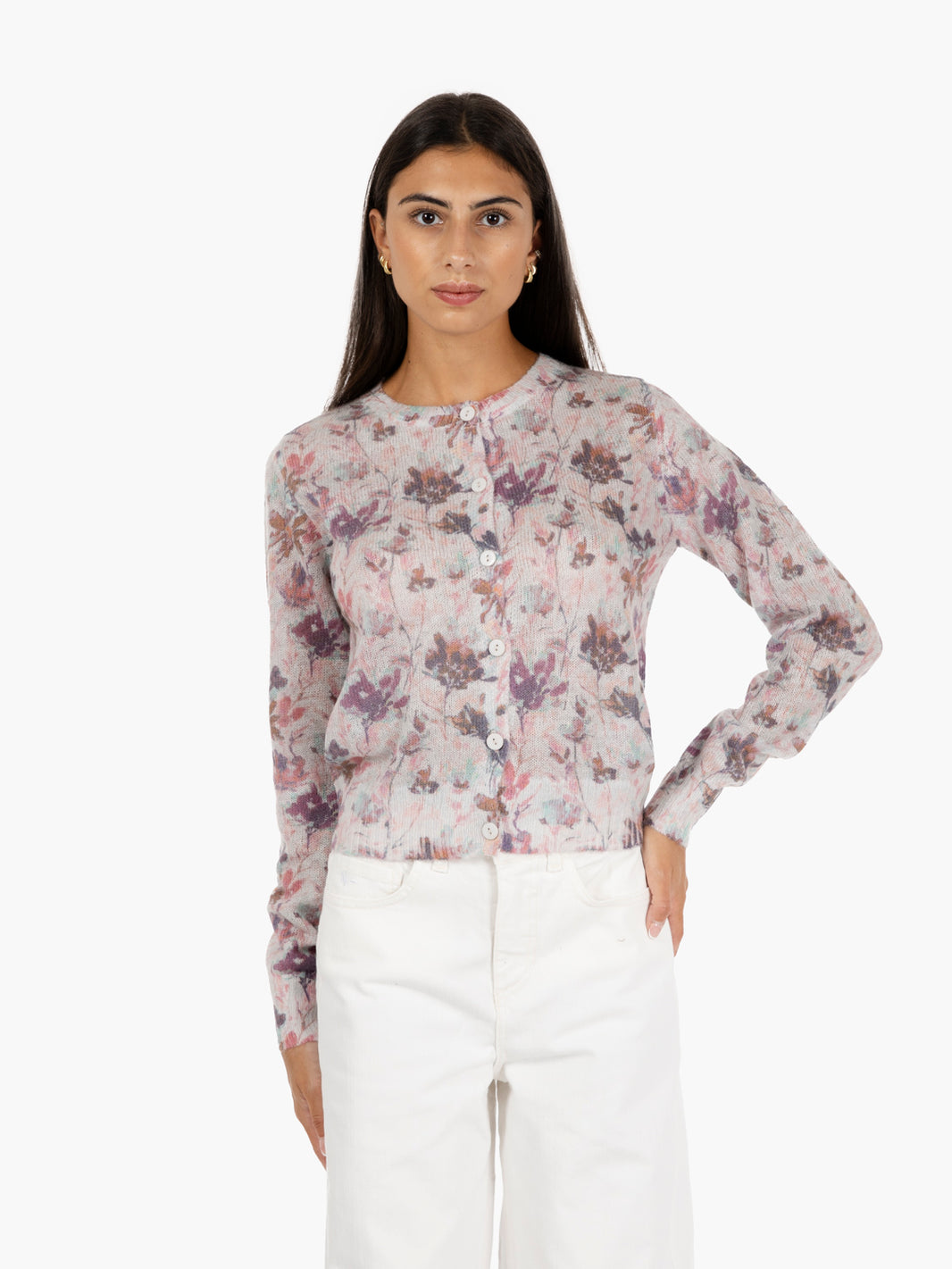 Antique pink floral print cardigan