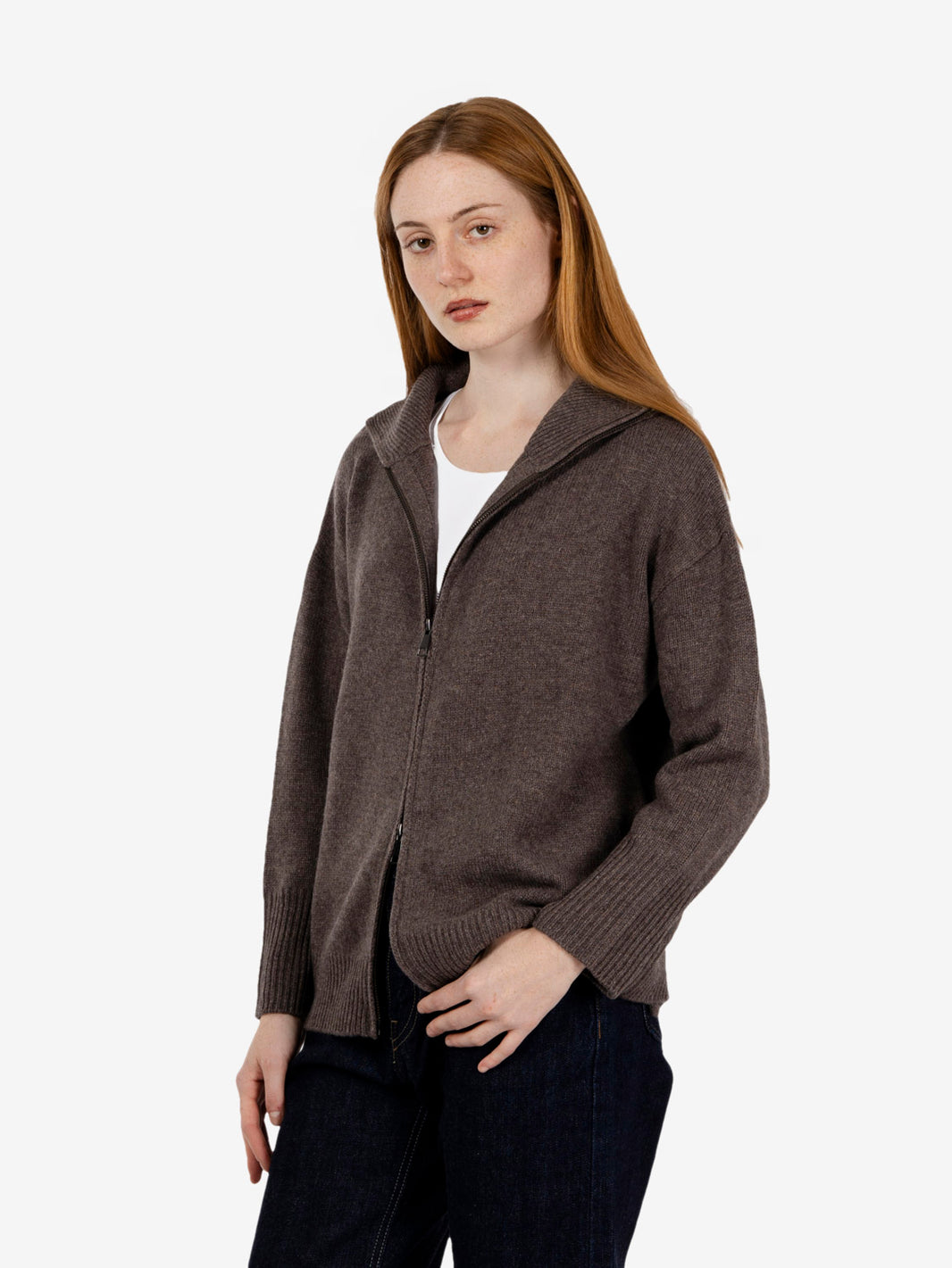 Cardigan con zip collo alto moro