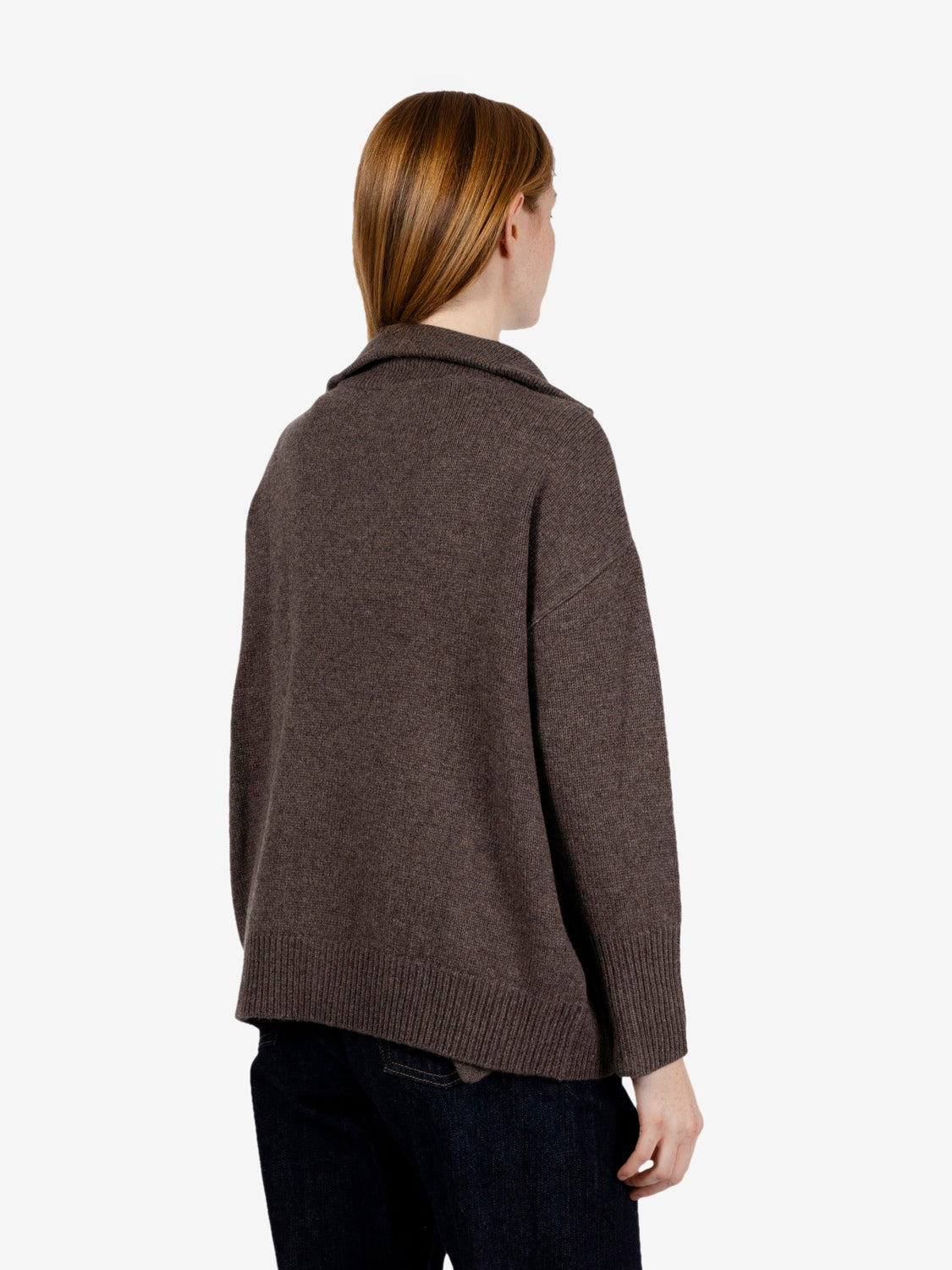 Dark brown high-neck zip-up cardigan