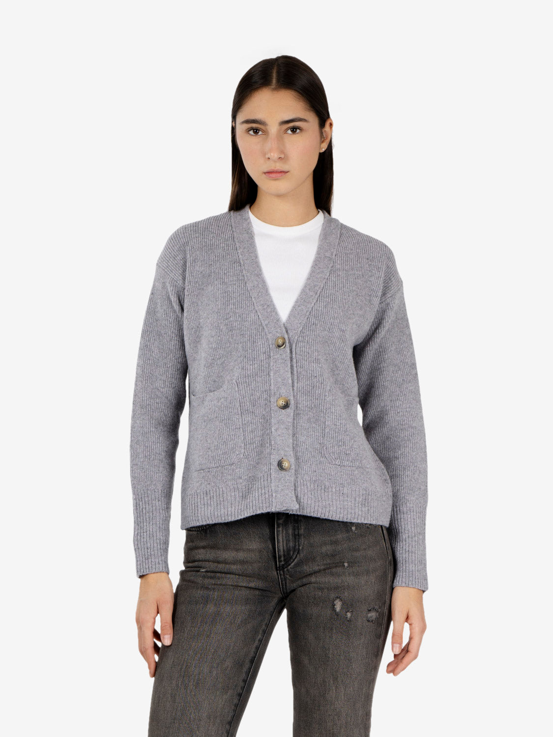 Cardigan in lana melange scuro