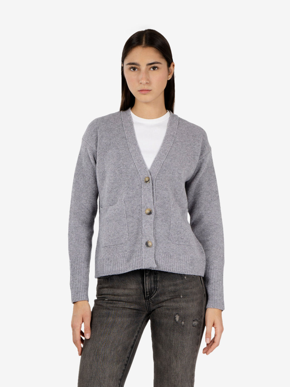 Cardigan in lana melange scuro
