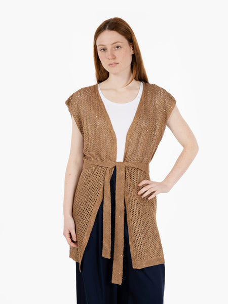 Gilet in maglia traforata oro