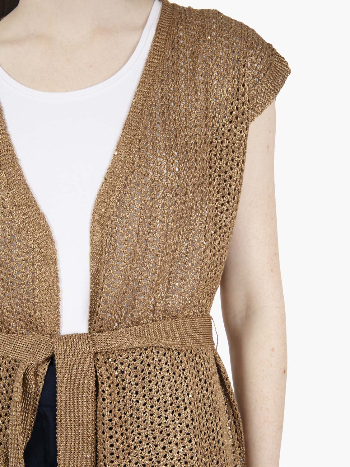 Gilet in maglia traforata oro