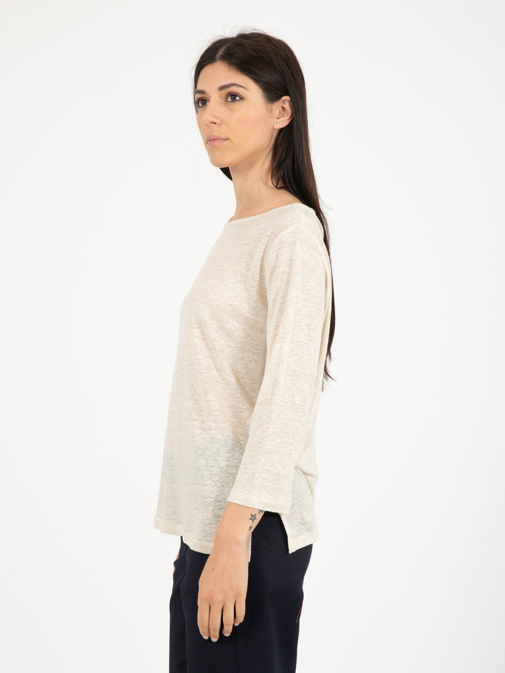 Maglia barca con spacchi beige