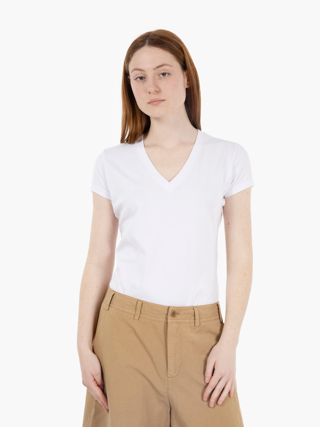 Maglia basic con scollo a V bianco