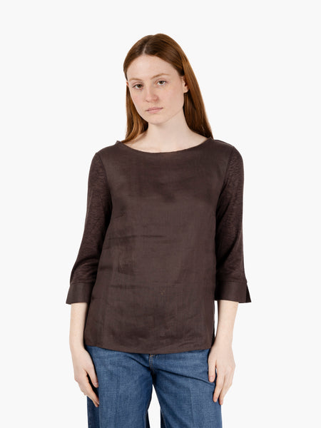 Maglia con scollo a barchetta 3/4 bruno