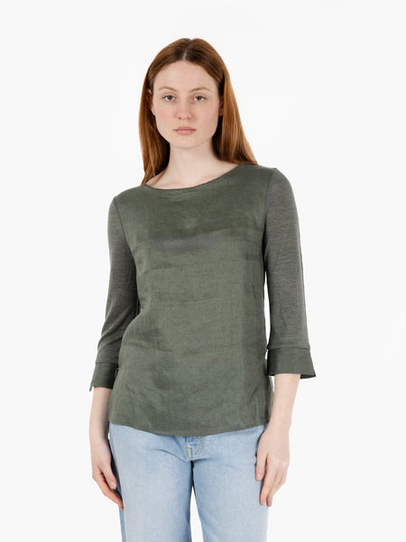 Maglia con scollo a barchetta 3/4 oliva scuro