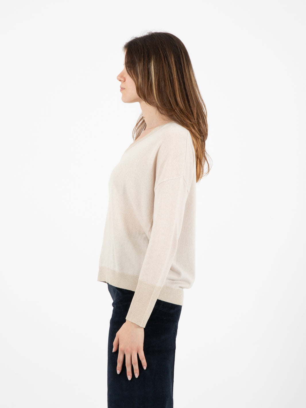 Maglia scollo a V lurex avorio