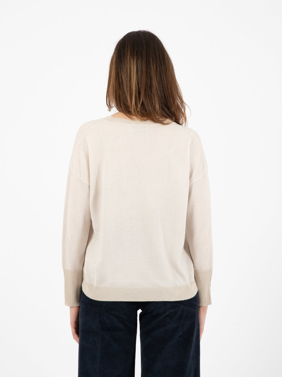 Maglia scollo a V lurex avorio