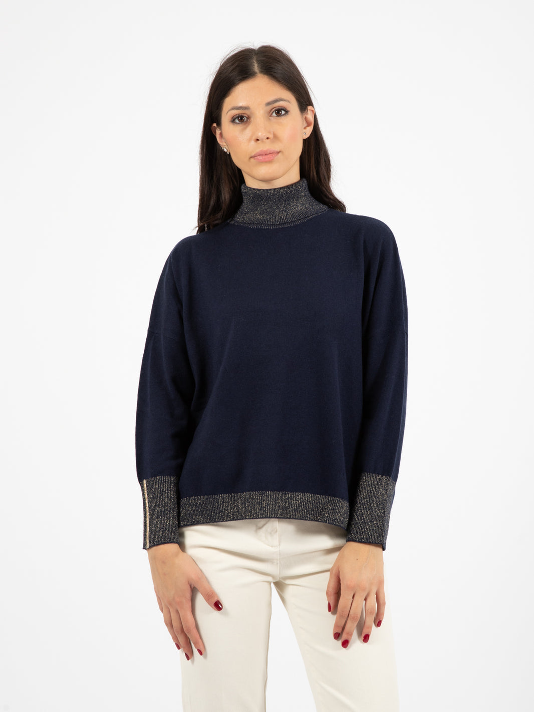 Maglia dolcevita lurex navy