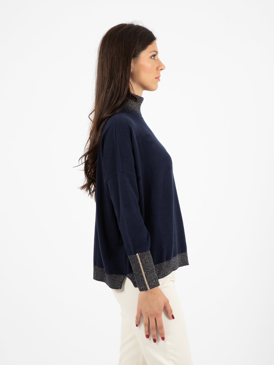 Maglia dolcevita lurex navy