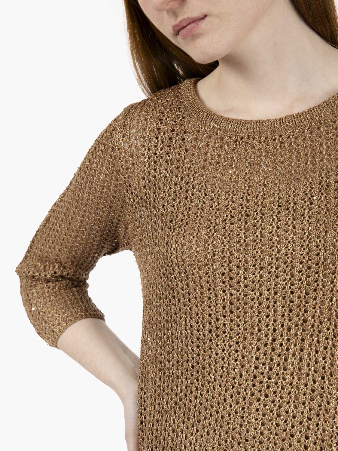 Maglia traforata con paillettes oro