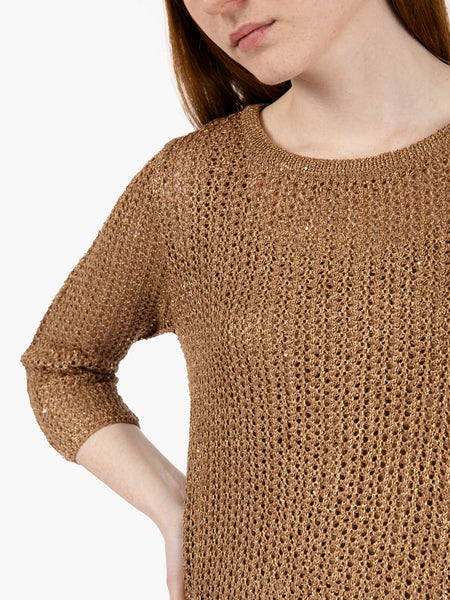 Maglia traforata con paillettes oro