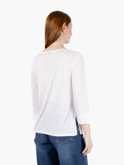 MAIDA MILA - Maglia viscosa e lino scollo a V bianco