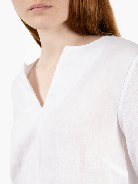 Maglia viscosa e lino scollo a V bianco