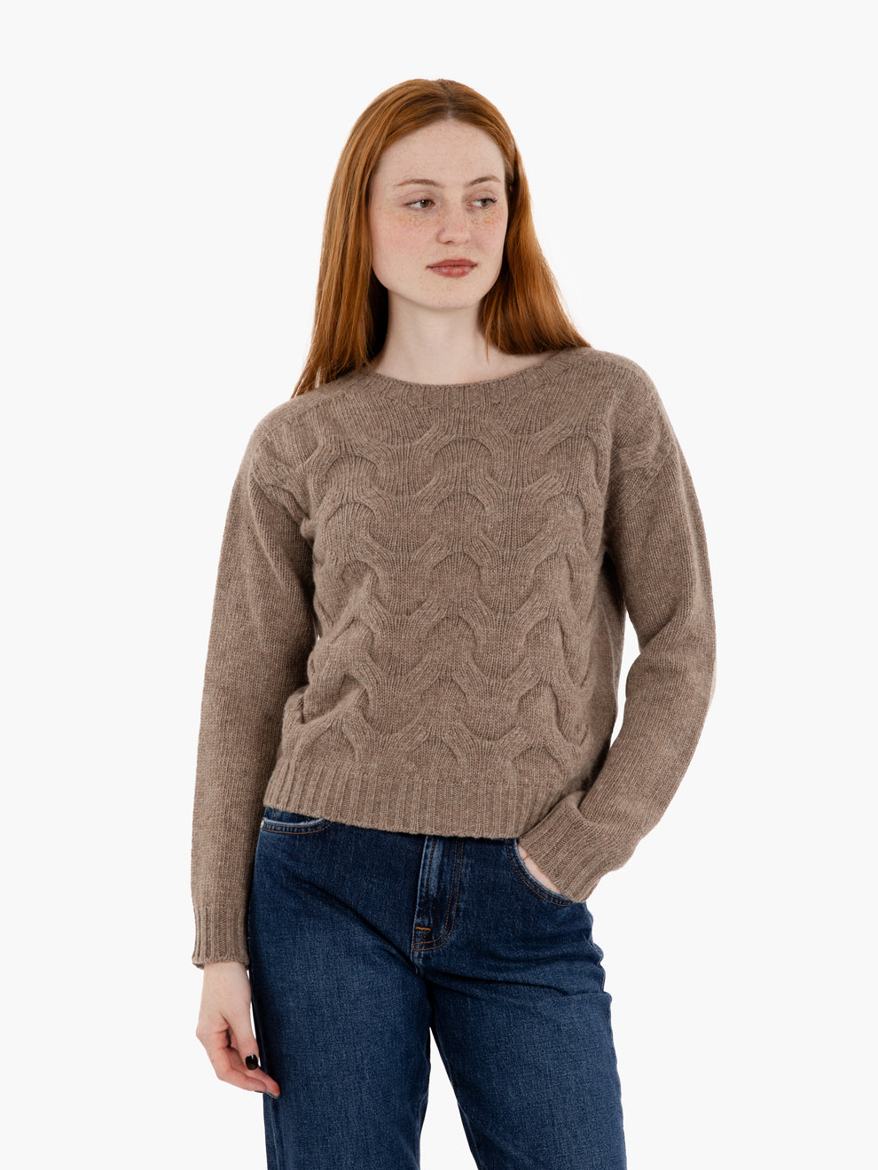 Brown wool cable knit sweater