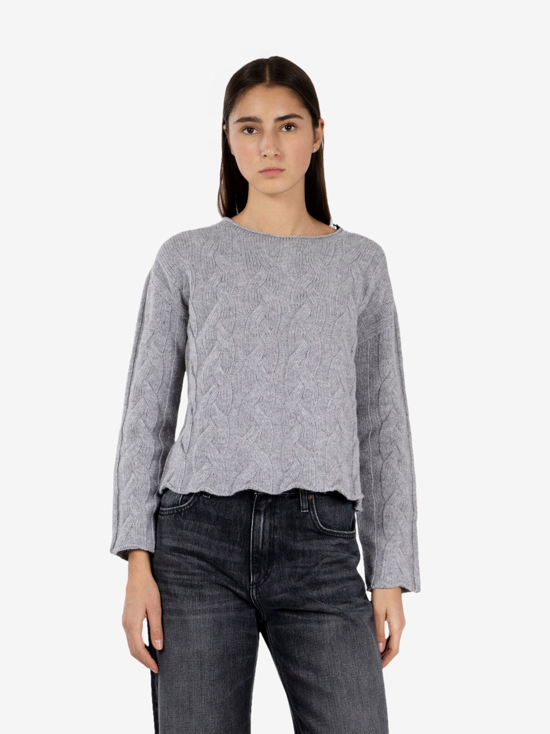 Maglione con trecce melange scuro
