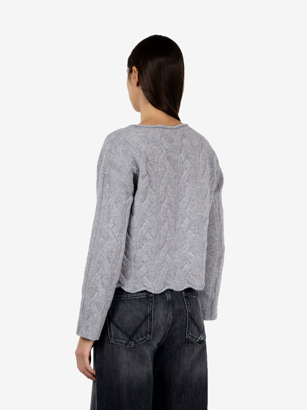 Maglione con trecce melange scuro