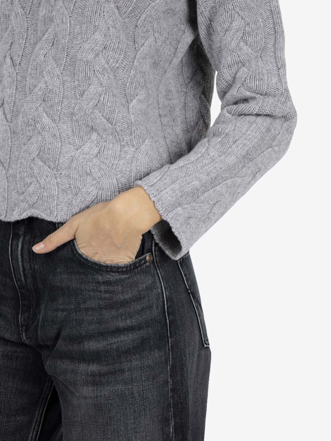 Maglione con trecce melange scuro