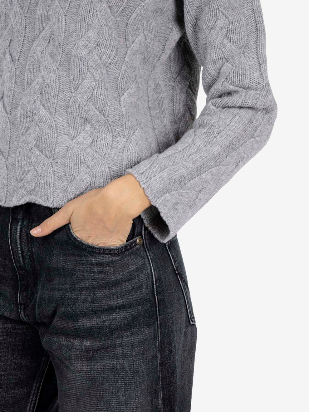 Maglione con trecce melange scuro